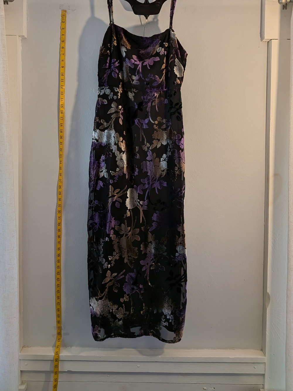 Taylor Black Maxi Slip Dress with Purple and Silver Crushed Velvet Floral